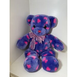 Commonwealth Teddy Bear Purple Pink Hearts 15" Plush Stuffed Animal Vintage 2001